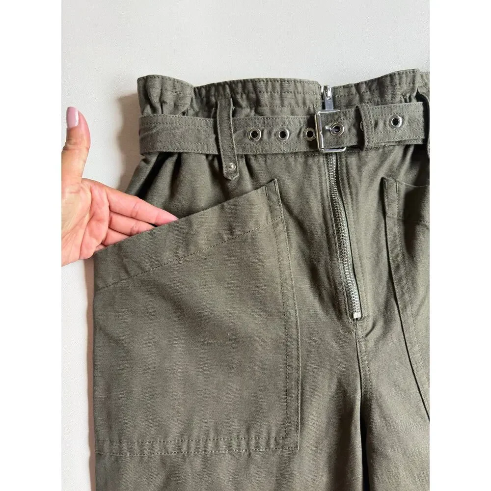 Banana Republic Women's Dark Olive Cotton-linen Blend Paperbag Pants Size 4P